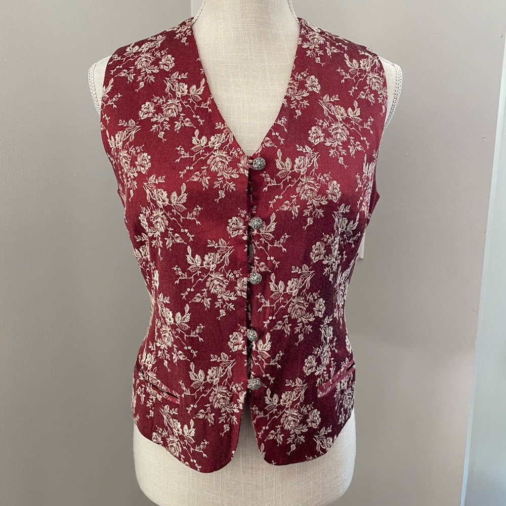 Vintage Maxim’s de Paris Deep Red Ecru Floral Vest